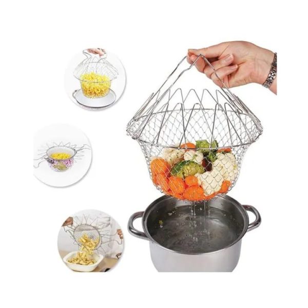 Stainless Steel Multi-functional Foldable Cooking Chef Basket Deluxe Kitchen Colander,Steam Rinse Strain Fry Basket